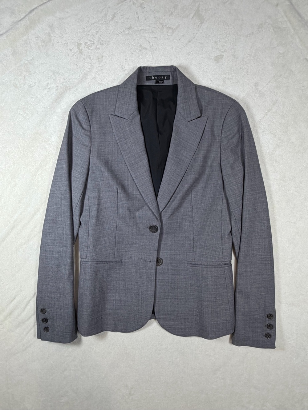 Theory Size 6 Peak Lapel Gray Wool Blend Women's Blazer Sport Coat Chic Classic